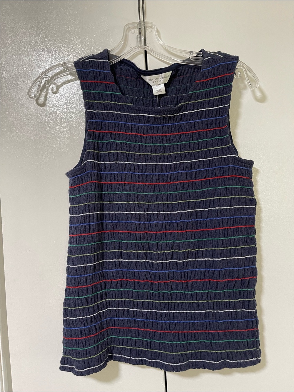 Christopher & Banks Navy Sleeveless Tank with Multicolor Stripes